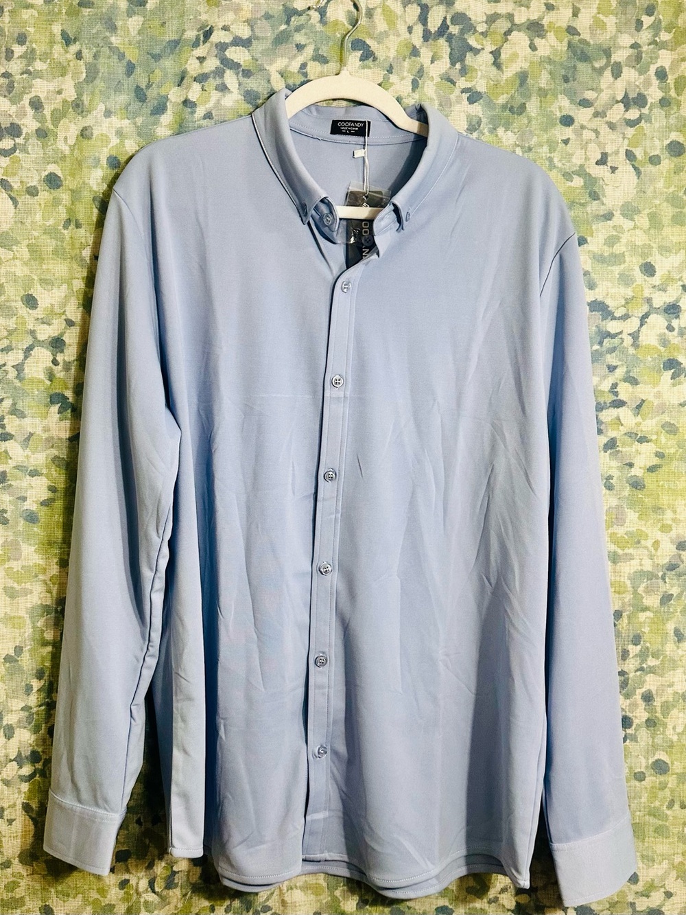 NWT COOFANDY Light Blue Stretch Button Down Shirt Men’s Large